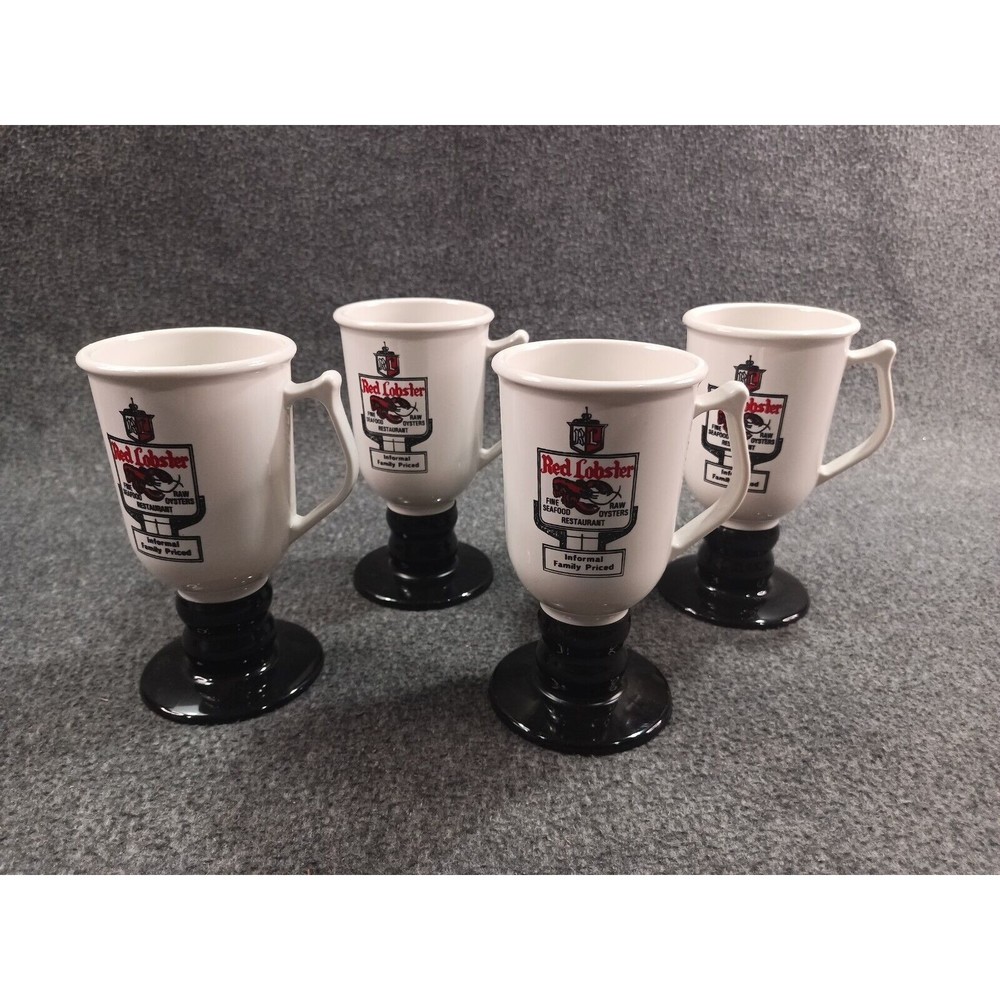 4 Vintage 1970s Red Lobster Restaurant Pedestal Cups Mugs Continental Plastic